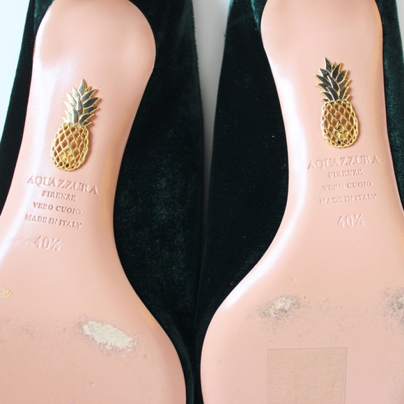 Aquazzura Powder-Puff Green Velvet Kitten Heel Mules, IT 40.5, Excellent Cond. - Picture 12 of 14